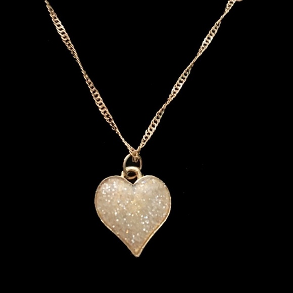 HAND Crafted Necklace Gold Plate Chain Ivory Sparkle Heart - Picture 1 of 8